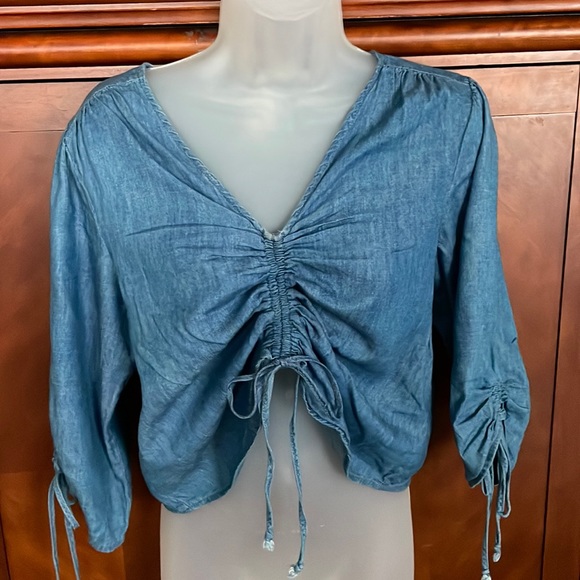 Denim Cropped Chambray Top main image 0